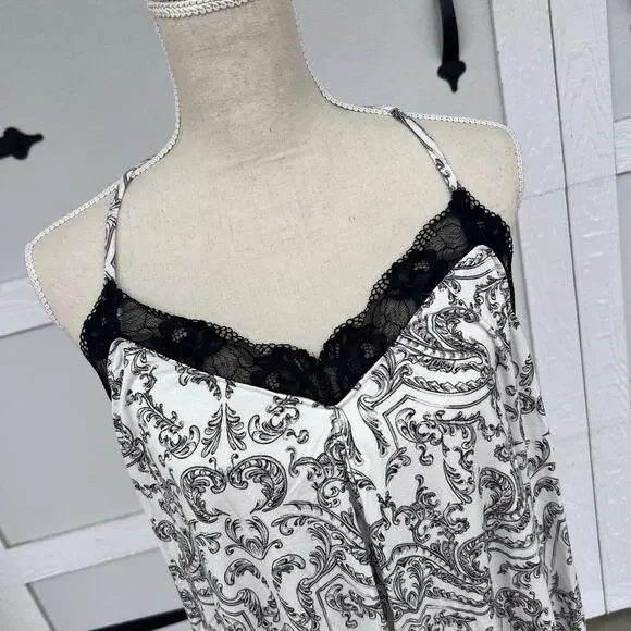 Soma Lace Trim Nightgown Pajamas Paisley Slip Dress XL Coquette - Picture 2 of 7
